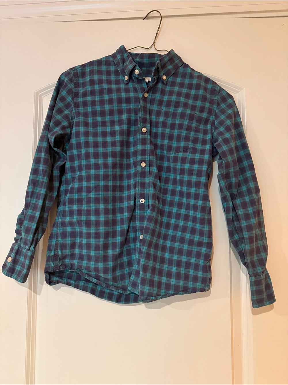 J. Crew Crewcuts Boy’s Plaid Button-Down Shirt in Teal and Navy Size 8